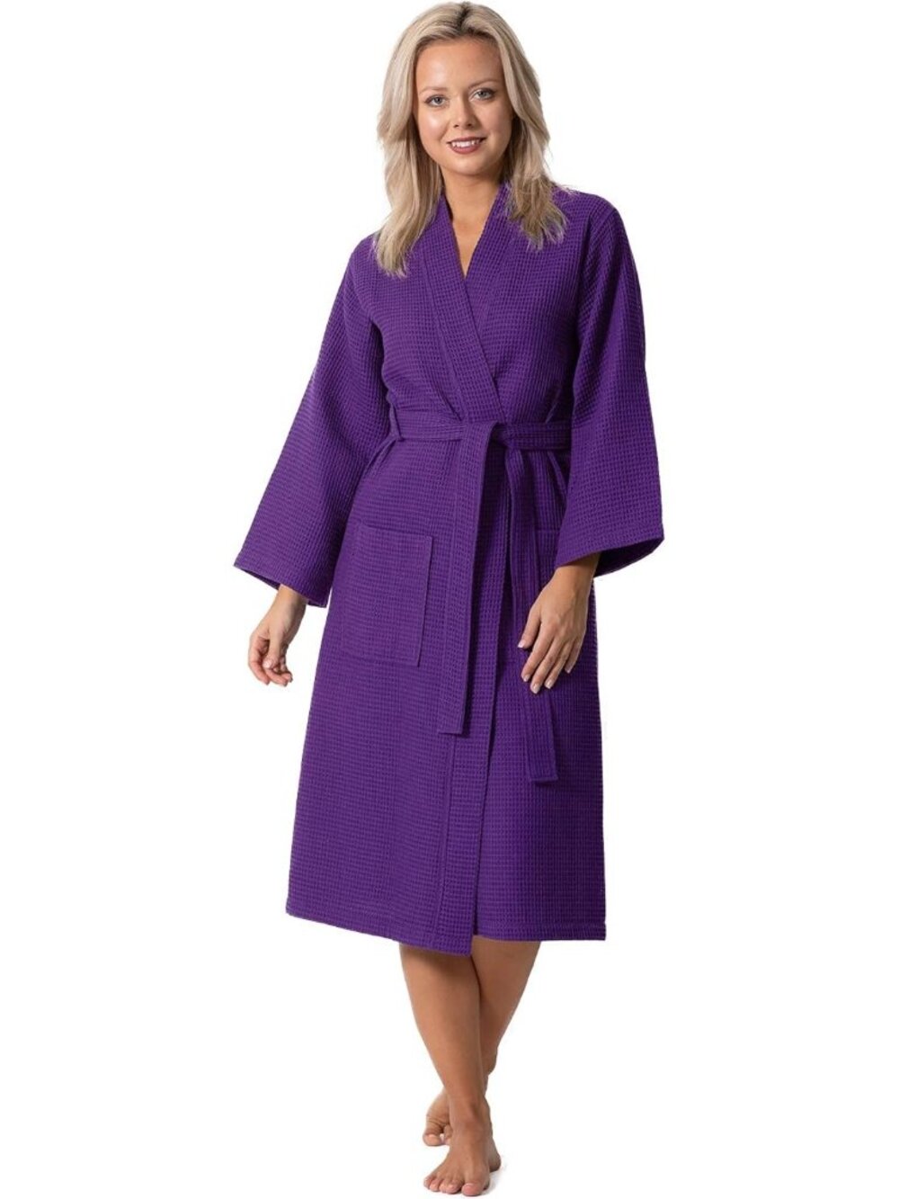 〽️Women's Bathrobe Purple Knitted Long Sleeves Kimono Spa Quick Dry Soft Robe
